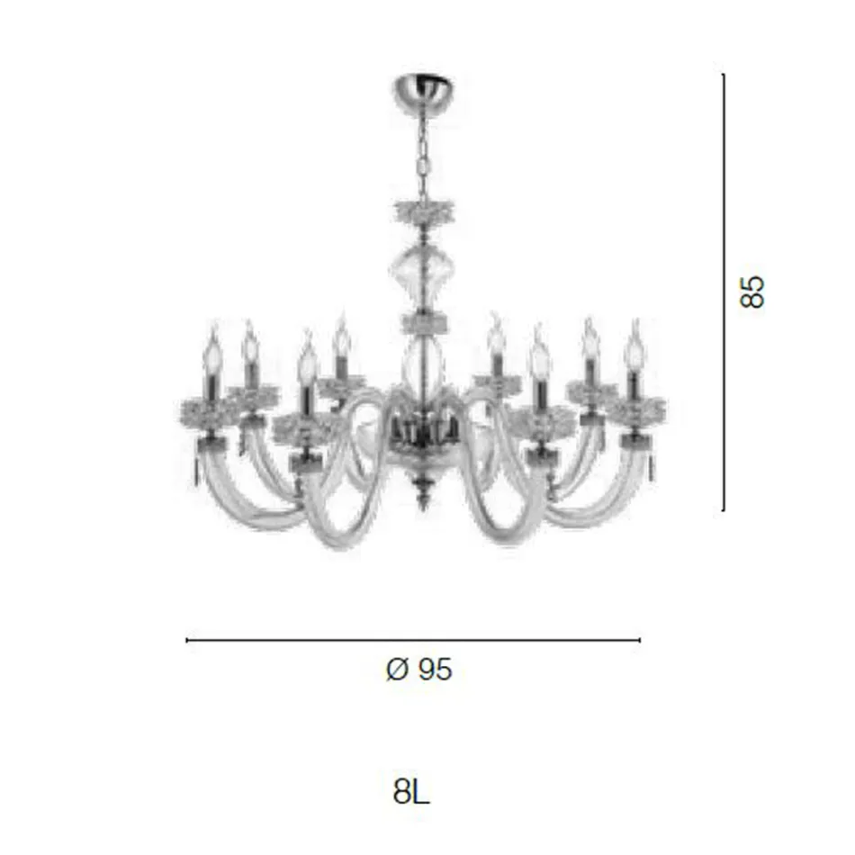 Candelabru clasic cu 8 lumini din sticla italiana de lux lucrata manual - salin Viadurini