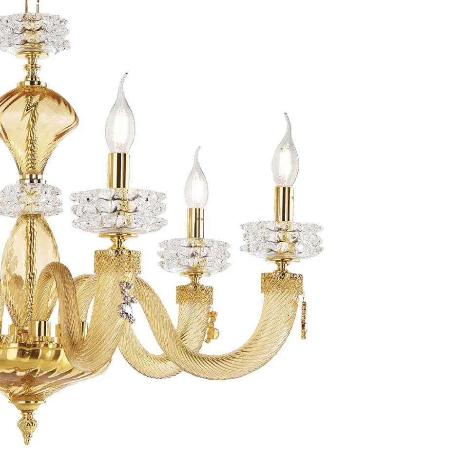 Candelabru clasic cu 8 lumini din sticla italiana de lux lucrata manual - salin Viadurini