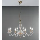 Candelabru clasic cu 8 lumini din sticlă și metal italian realizat manual - Oliver Viadurini