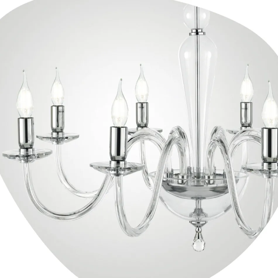 Candelabru clasic cu 8 lumini din sticlă și metal italian realizat manual - Oliver Viadurini