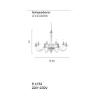 Candelabru clasic cu 8 lumini din sticlă și metal italian realizat manual - Oliver Viadurini