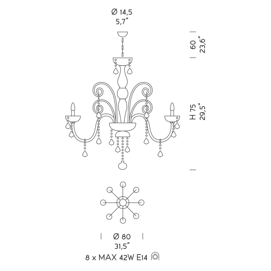 Candelabru clasic 8 lumini din sticla venetiana Made in Italy - Florentin Viadurini