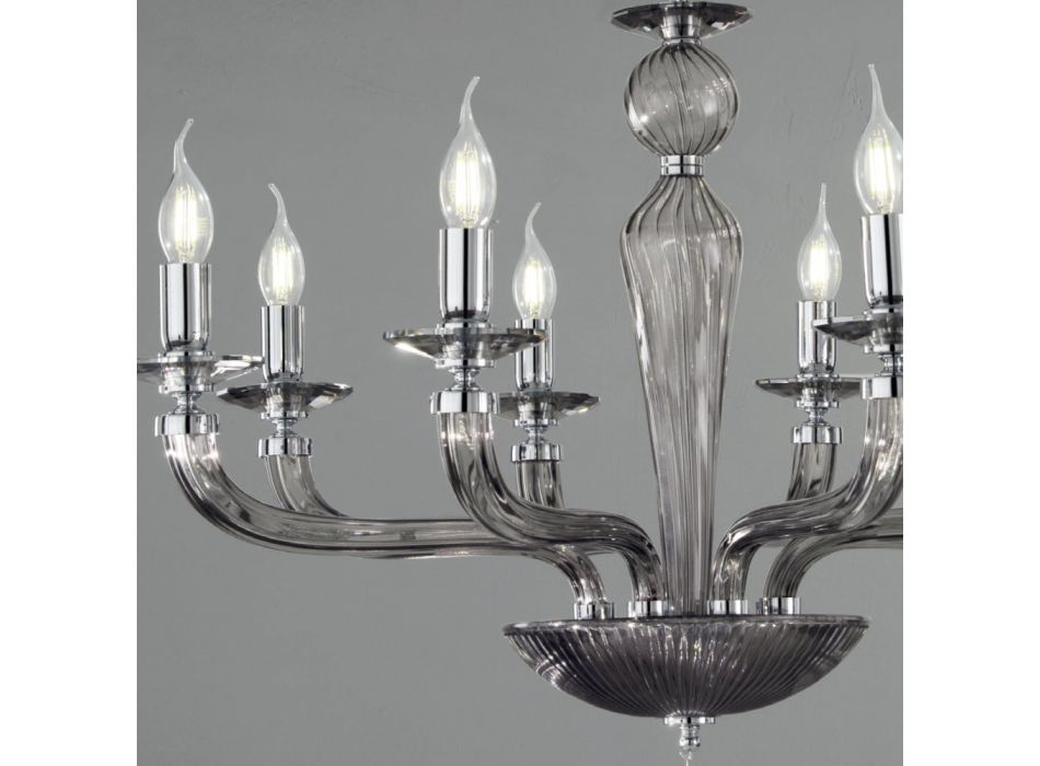Candelabru clasic din sticlă și metal, realizat manual cu 8 lumini - Fievole Viadurini