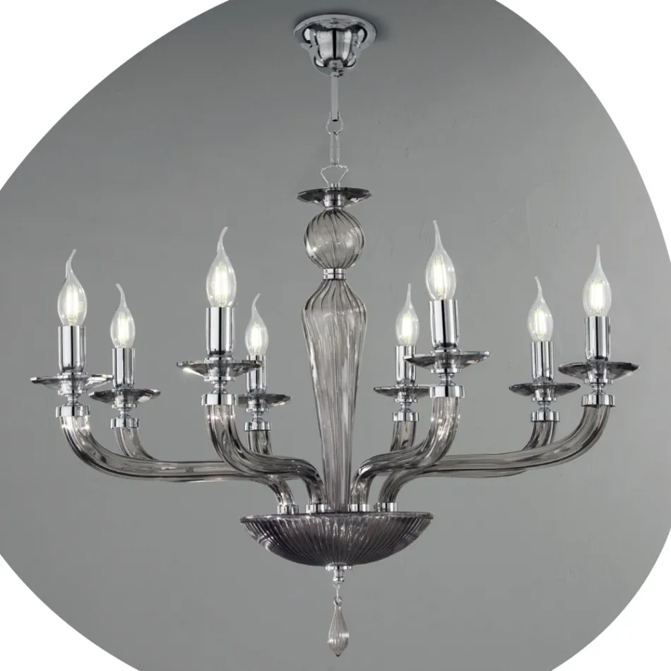 Candelabru clasic din sticlă și metal, realizat manual cu 8 lumini - Fievole Viadurini