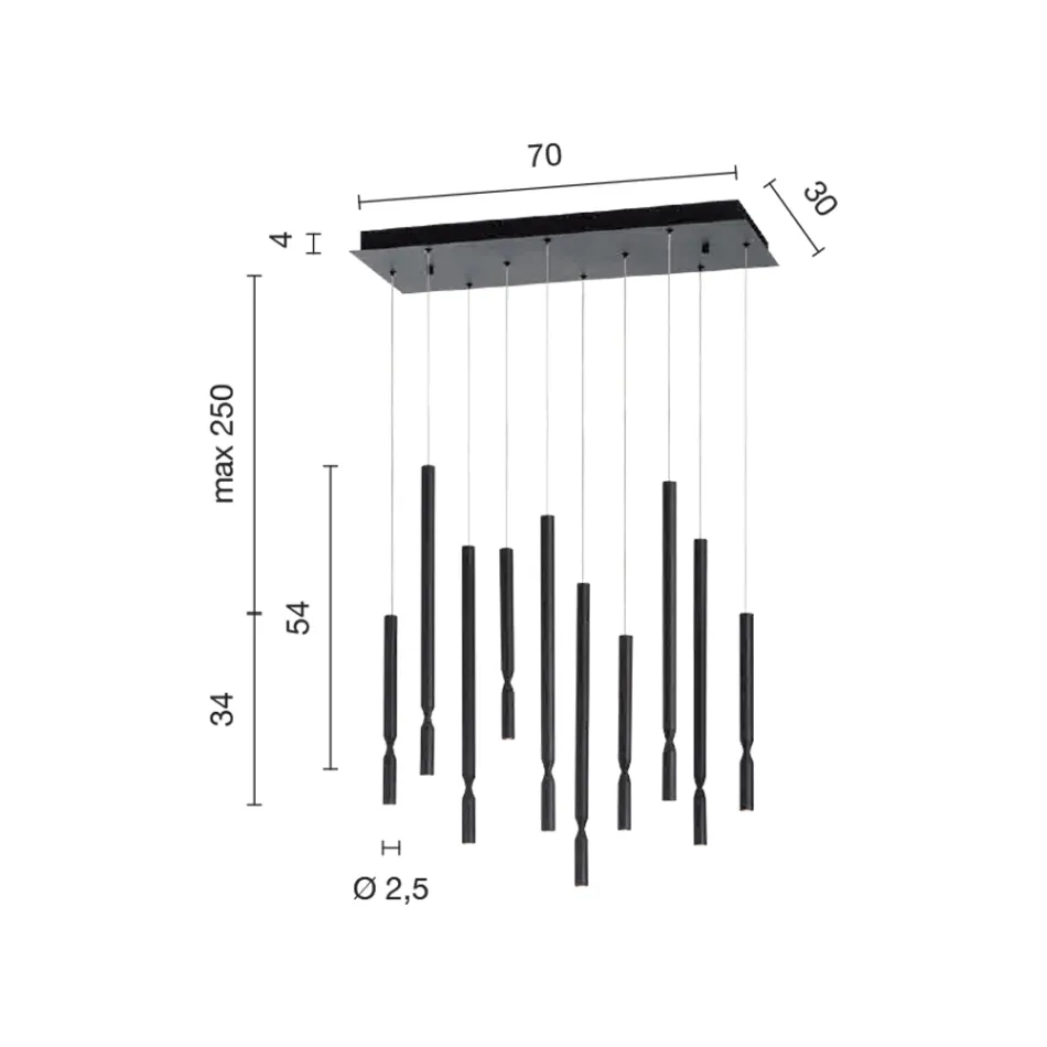 Candelabru cu 10 lumini LED din metal vopsit si cabluri reglabile - zada Viadurini