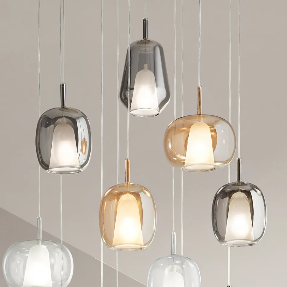 Candelabru cu 12 Lumini din Sticlă și Sârmă Transparentă Made in Italy - Trilly Viadurini