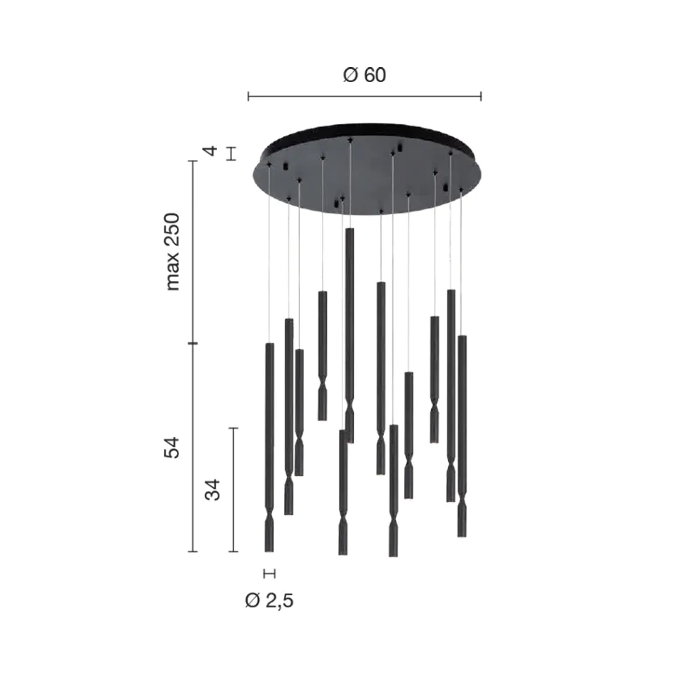Candelabru cu 12 lumini LED din metal vopsit si cabluri reglabile - zada Viadurini