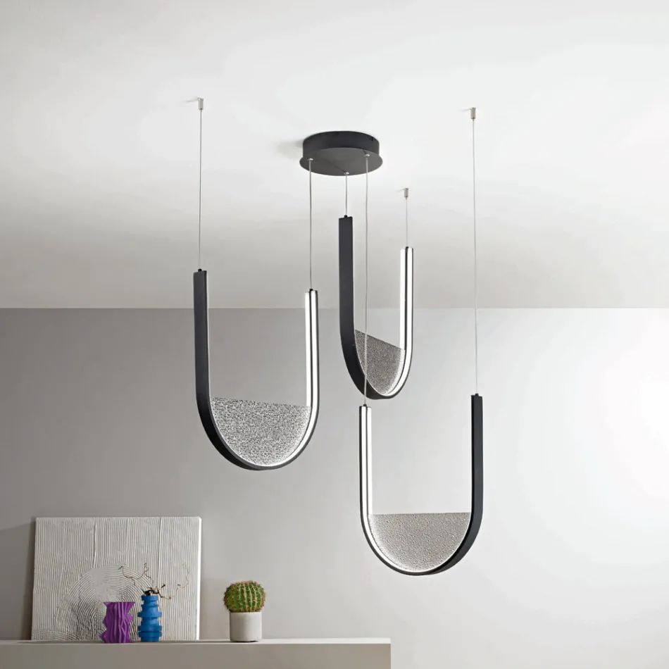 Candelabru cu 3 LED-uri cu inserție detașabilă din sticlă granulată - Catalpa Viadurini