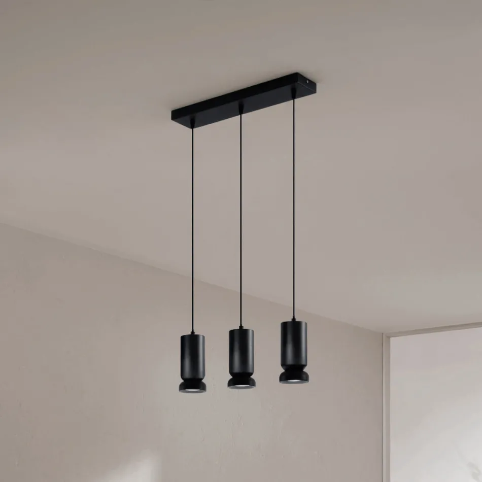 Candelabru cu 3 LED-uri din aluminiu vopsit cu pulbere și cablu reglabil - Buxus Viadurini