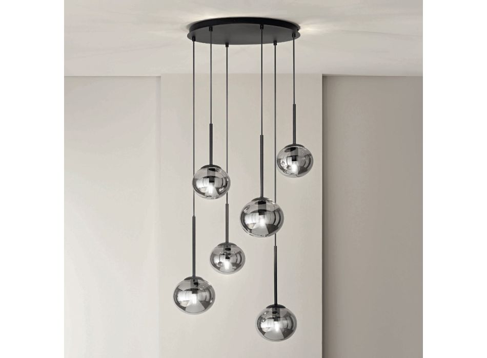 Candelabru cu 6 LED-uri din Metal Vopsit Negru si Sticla Suflata - Ailanto Viadurini