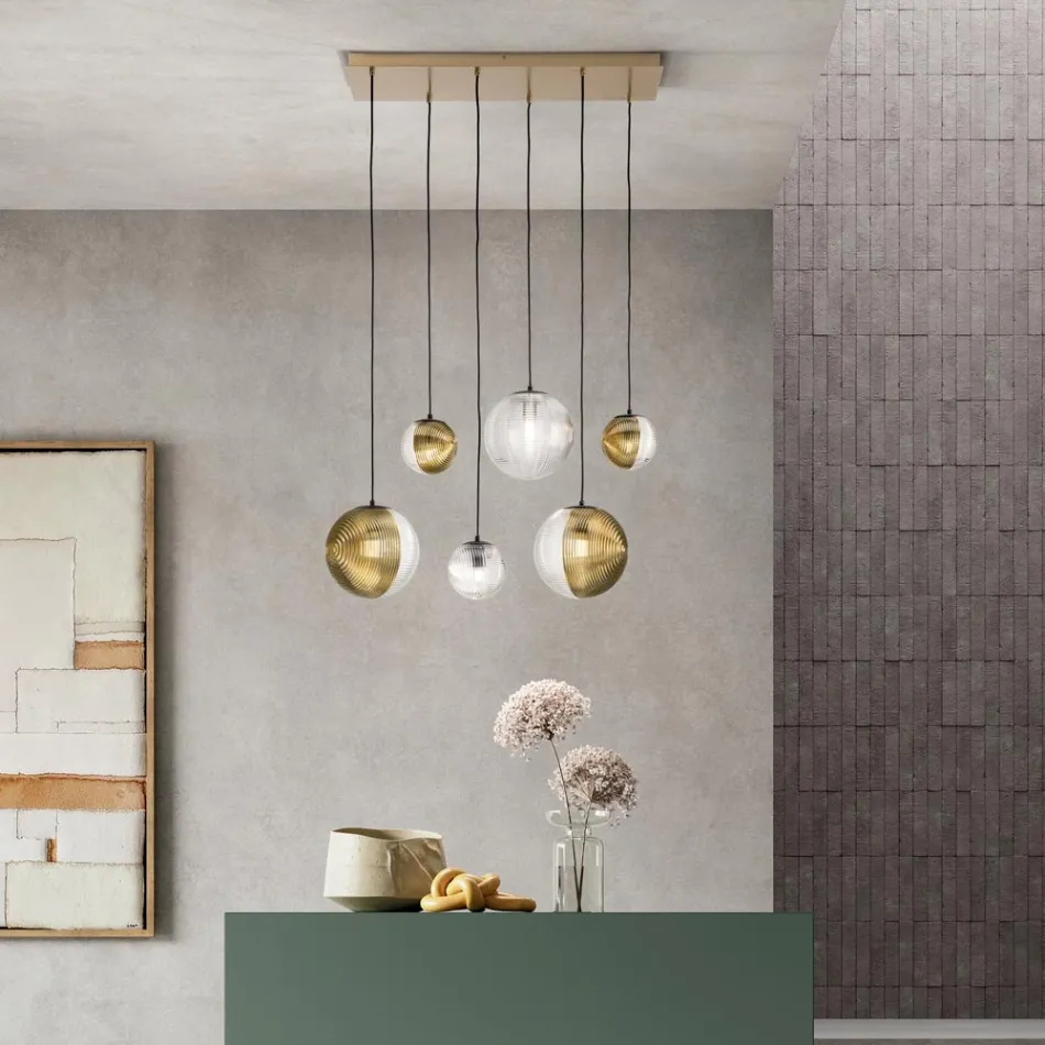 Candelabru cu 6 Lumini din Sticla Suflata in Forma de Sfera Made in Italy - Prilla Viadurini