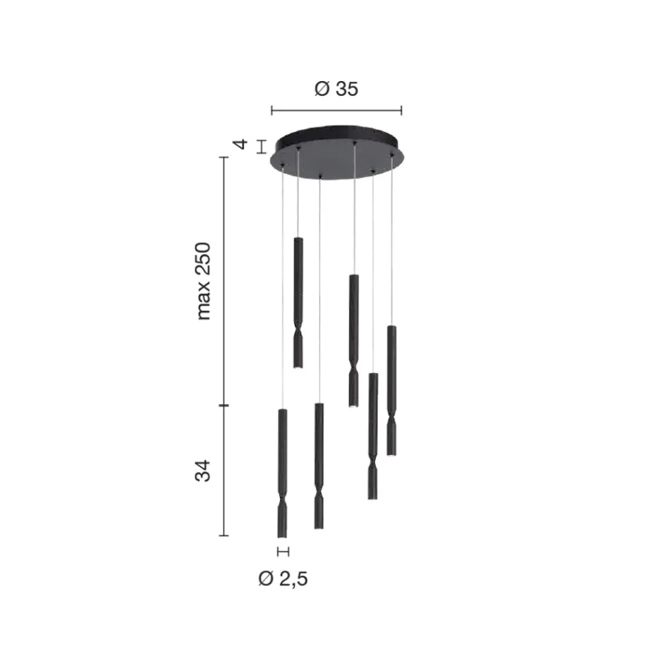 Candelabru cu 6 LED-uri din metal vopsit si cabluri reglabile - zada Viadurini