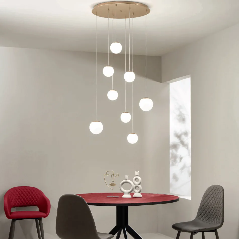 Candelabru cu 8 LED-uri Acoperit cu Sticla Colorata Optional si Baza din Metal - Fag Viadurini