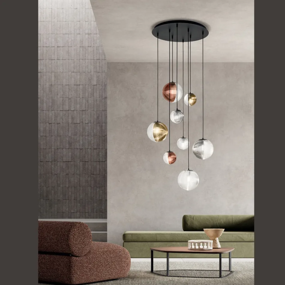 Candelabru cu 8 lumini din sticla suflata in forma de sfera Made in Italy - Prilla Viadurini