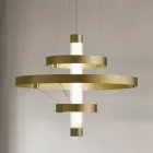 Candelabru cu corp de sticlă și 3 cercuri de aluminiu - Clara Viadurini