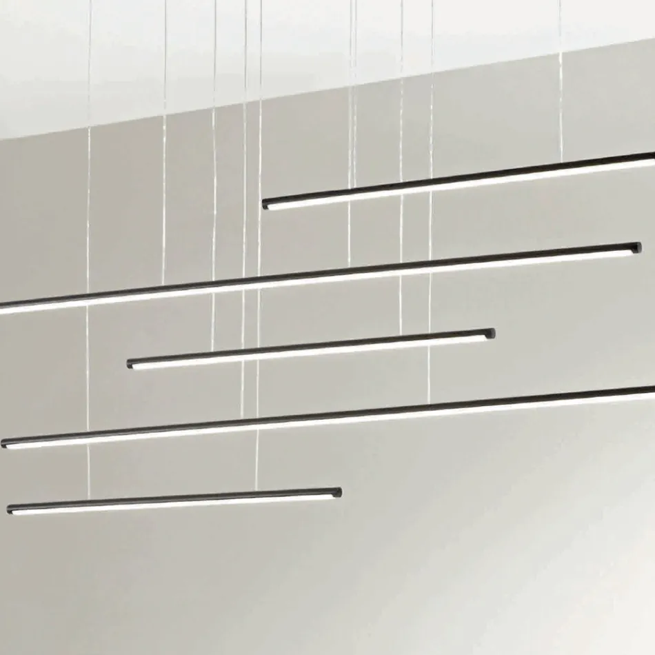 Candelabru cu Lumini LED Orizontale din Metal si Cabluri Ajustabile - Portocaliu Viadurini