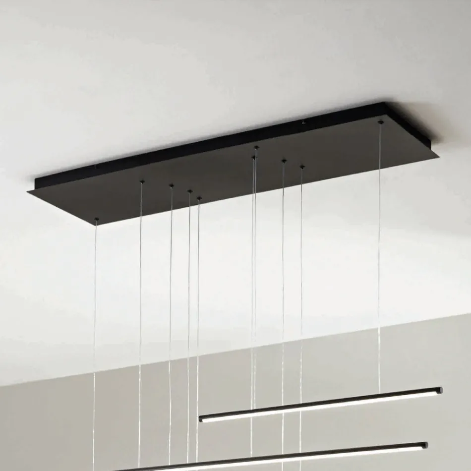 Candelabru cu Lumini LED Orizontale din Metal si Cabluri Ajustabile - Portocaliu Viadurini