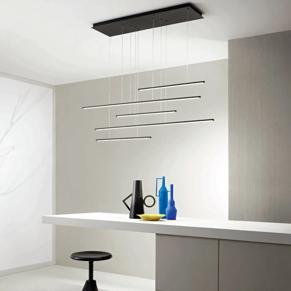 Candelabru cu Lumini LED Orizontale din Metal si Cabluri Ajustabile - Portocaliu Viadurini