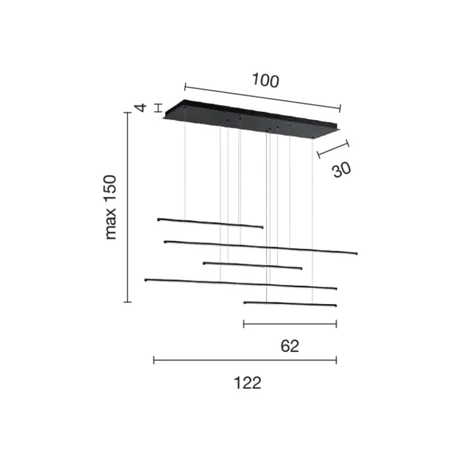 Candelabru cu Lumini LED Orizontale din Metal si Cabluri Ajustabile - Portocaliu Viadurini