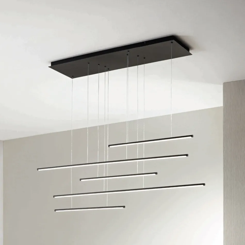 Candelabru cu Lumini LED Orizontale din Metal si Cabluri Ajustabile - Portocaliu Viadurini