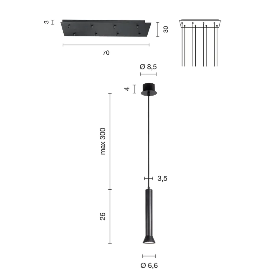 Candelabru cu cadru metalic vopsit auriu si cabluri reglabile - mesteacan Viadurini