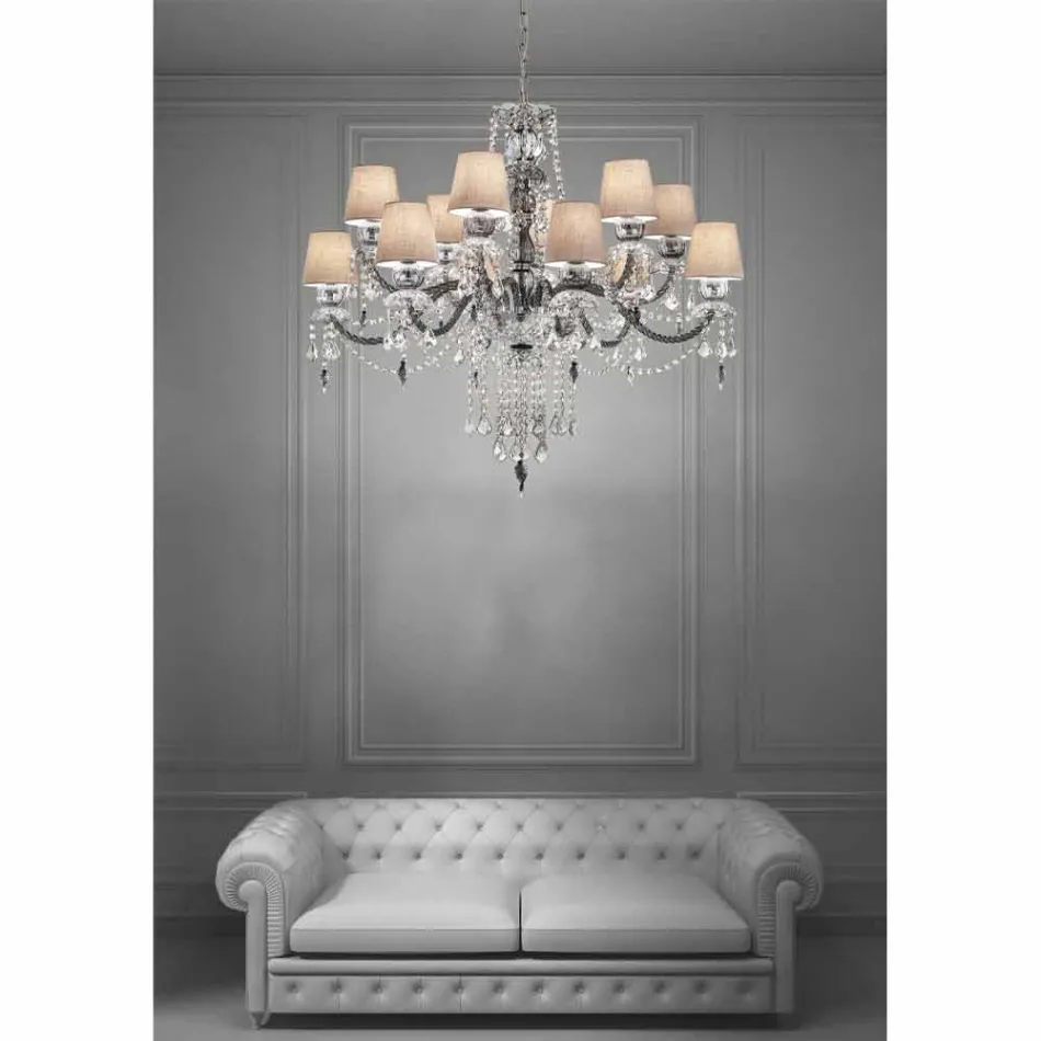 Candelabru artizanal din sticlă venețiană cu 12 lumini, fabricat în Italia - Milagros Viadurini