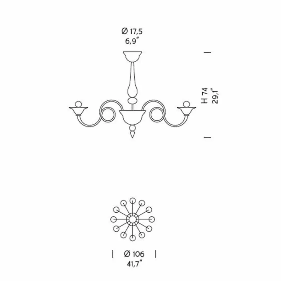 Candelabru din sticlă venețiană, fabricat manual, cu 12 lumini, fabricat în Italia - Margherita Viadurini