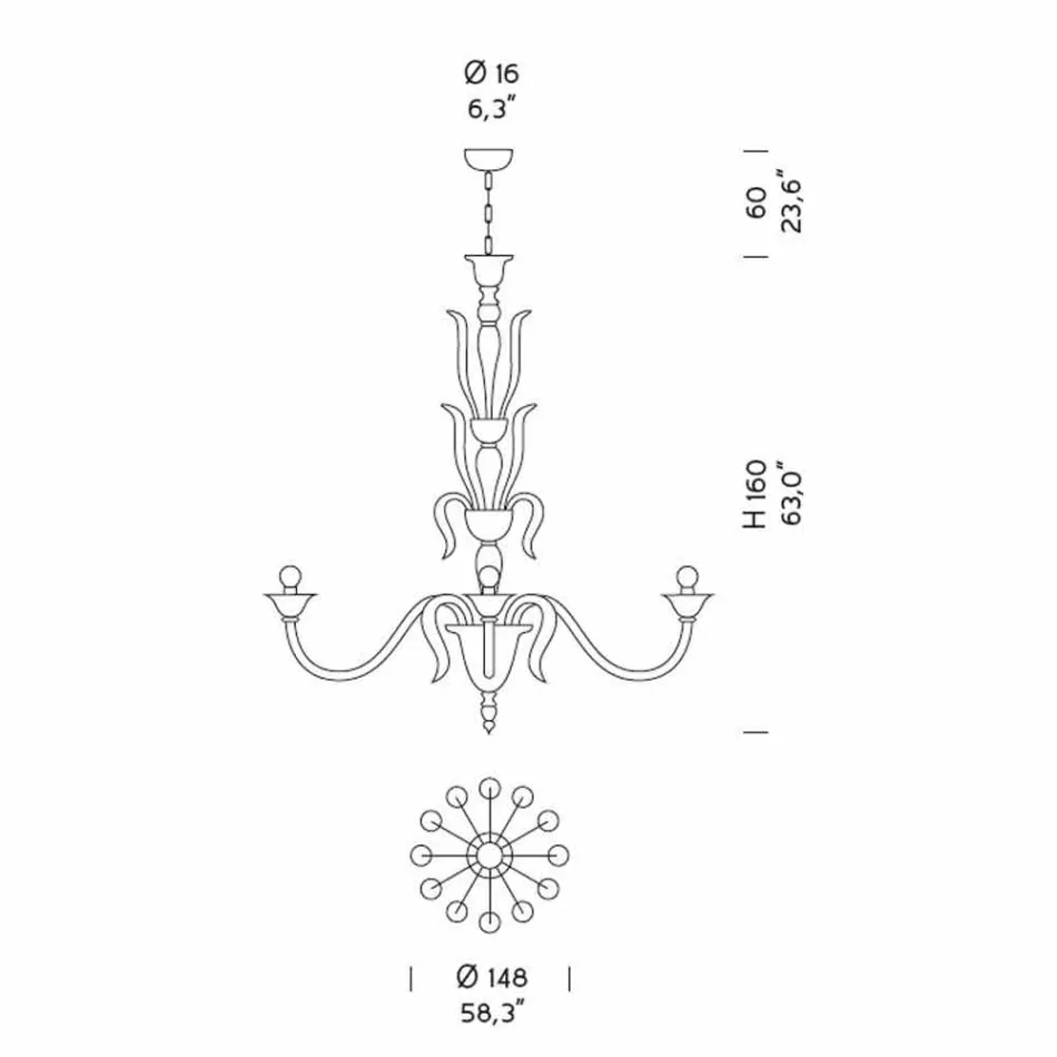 Candelabru din sticlă Veneția cu 12 lumini Fabricat manual în Italia - Agustina Viadurini