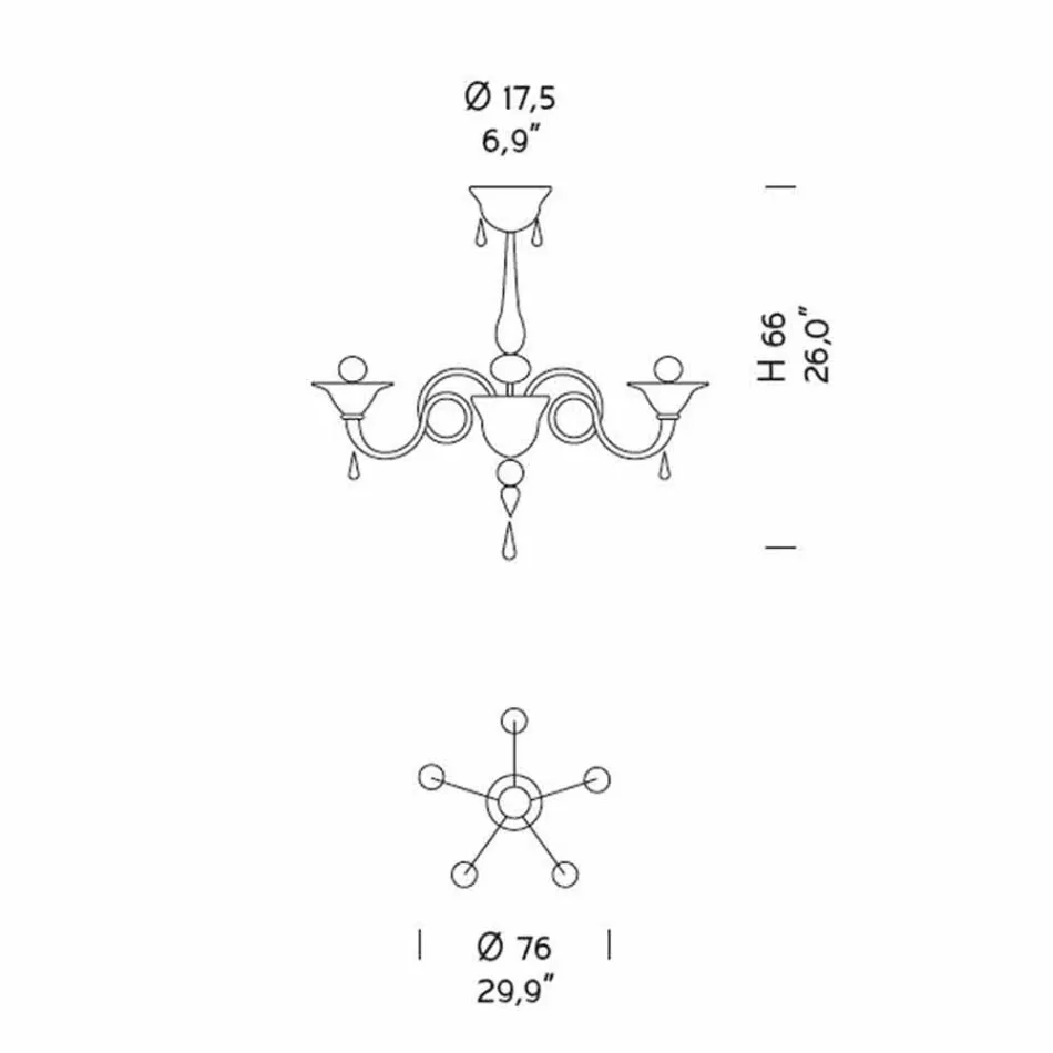 Candelabru din sticlă Veneția cu 5 lumini, realizat manual în Italia - Margherita Viadurini