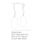 Candelabru descentralizat cu două lumini din sticlă lucrată manual, fabricat în Italia - Soffio Viadurini