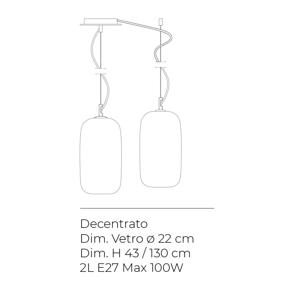 Candelabru descentralizat cu două lumini din sticlă lucrată manual, fabricat în Italia - Soffio Viadurini