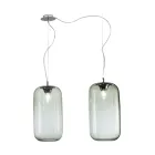 Candelabru descentralizat cu două lumini din sticlă lucrată manual, fabricat în Italia - Soffio Viadurini