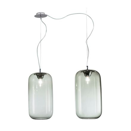 Candelabru descentralizat cu două lumini din sticlă lucrată manual, fabricat în Italia - Soffio Viadurini