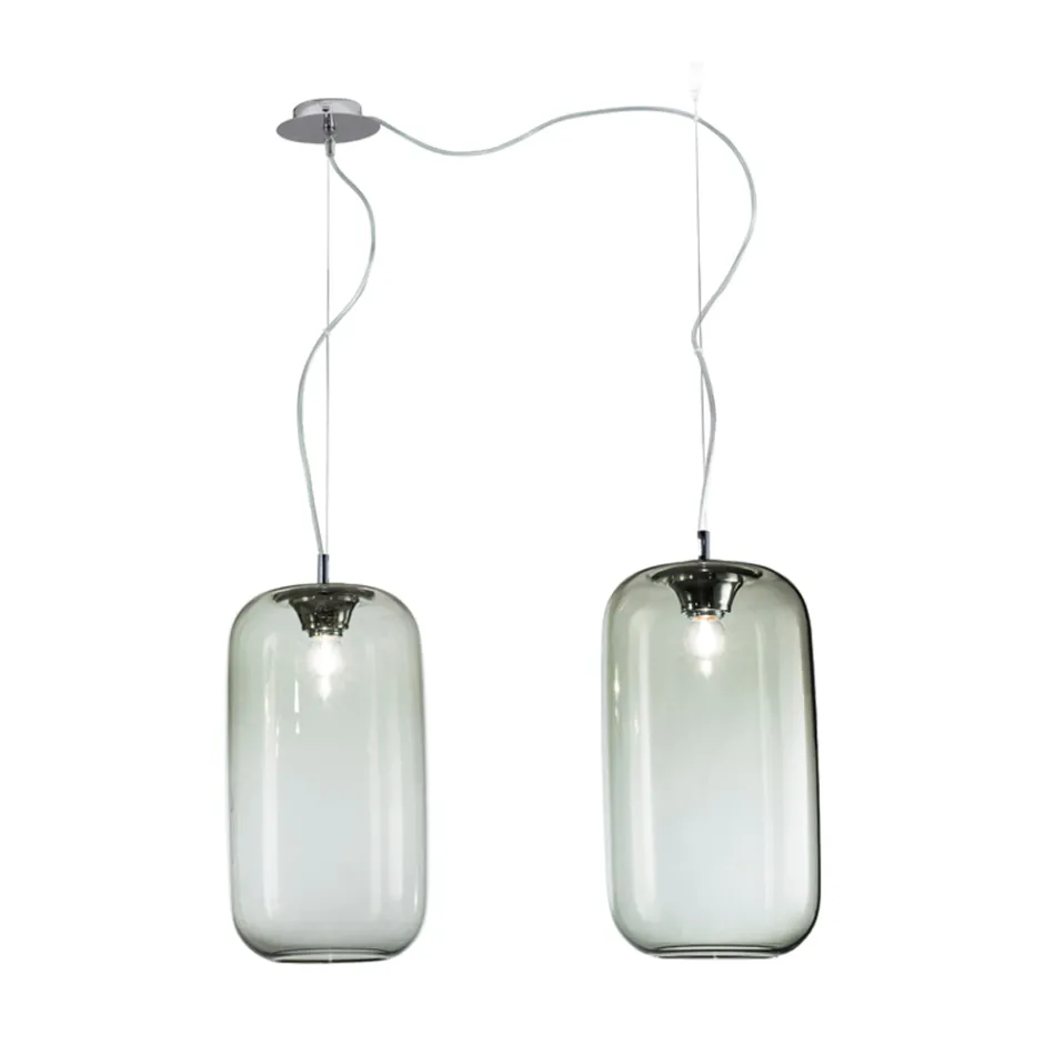 Candelabru descentralizat cu două lumini din sticlă lucrată manual, fabricat în Italia - Soffio Viadurini