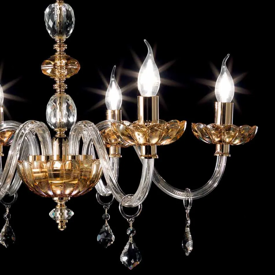 Candelabru design clasic, cu lumini 6 din sticlă și din sticlă fină Viadurini