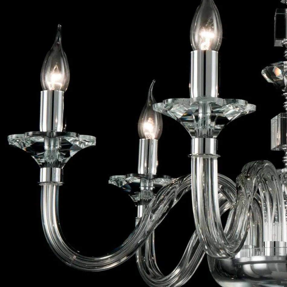 Design candelabru 6 lumini de sticlă și Cristallo Ivy, a făcut în Italia Viadurini