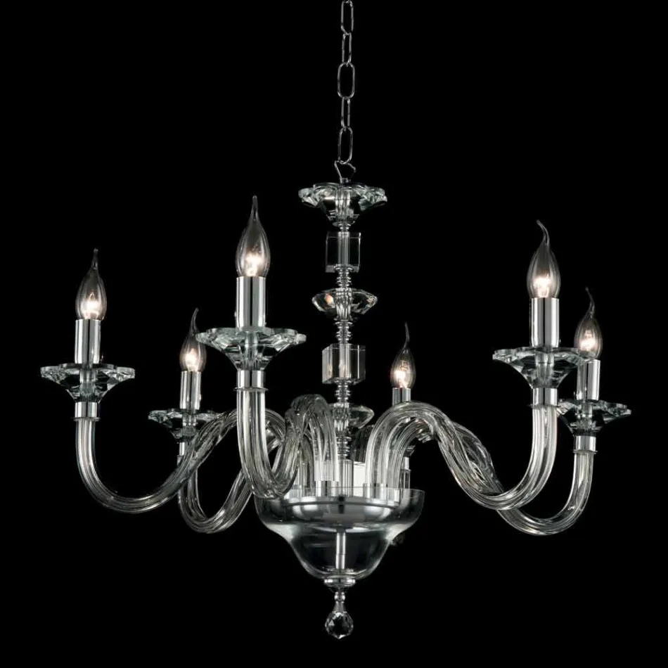 Design candelabru 6 lumini de sticlă și Cristallo Ivy, a făcut în Italia Viadurini