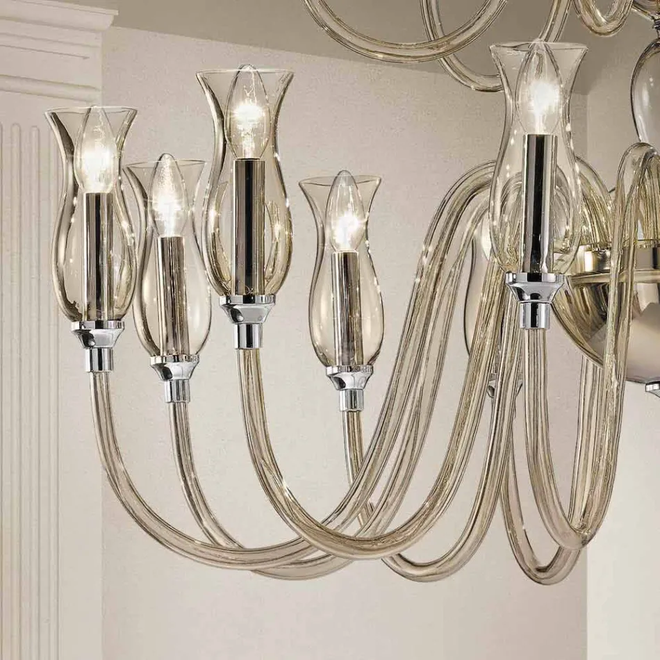 Lustra manuală cu 18 lumini în sticlă de la Veneția Made in Italy - Vittoria Viadurini