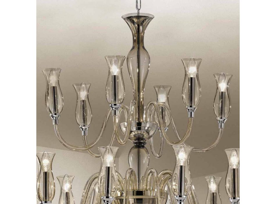 Lustra manuală cu 18 lumini în sticlă de la Veneția Made in Italy - Vittoria Viadurini
