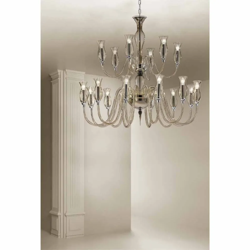 Lustra manuală cu 18 lumini în sticlă de la Veneția Made in Italy - Vittoria Viadurini