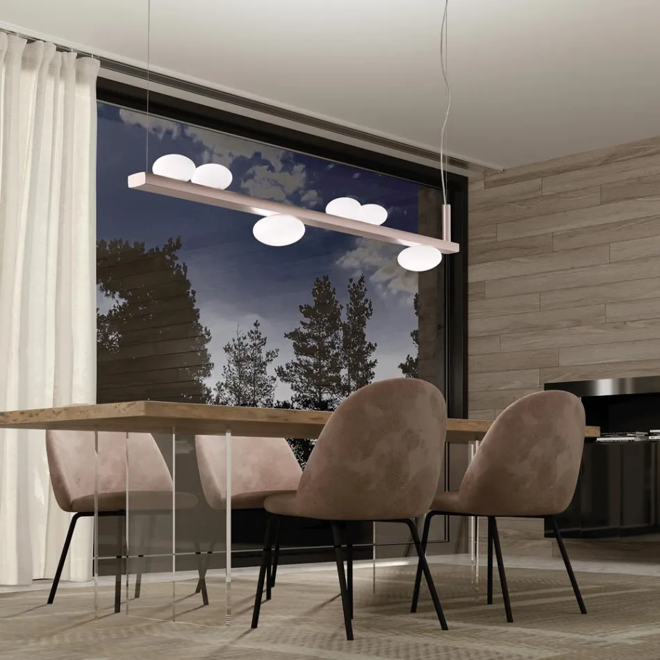 Candelabru din aluminiu cu lumină din sticlă suflată în alb - Alma Viadurini