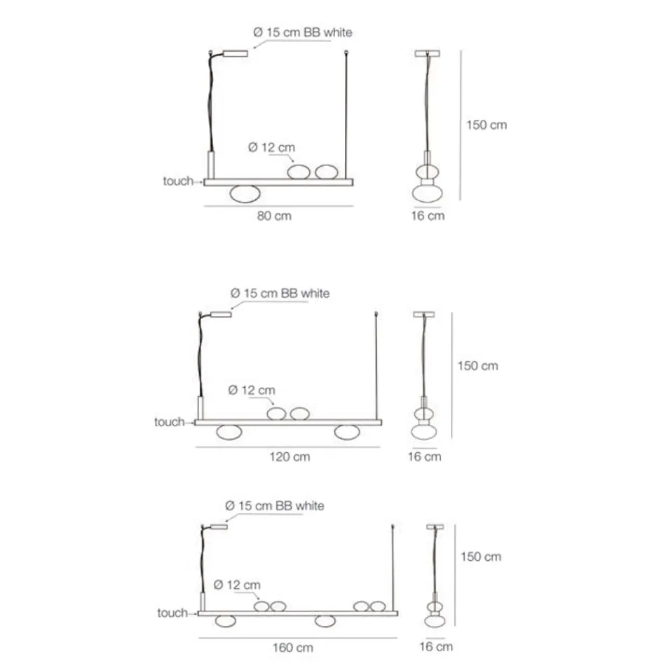 Candelabru din aluminiu cu lumină din sticlă suflată în alb - Alma Viadurini