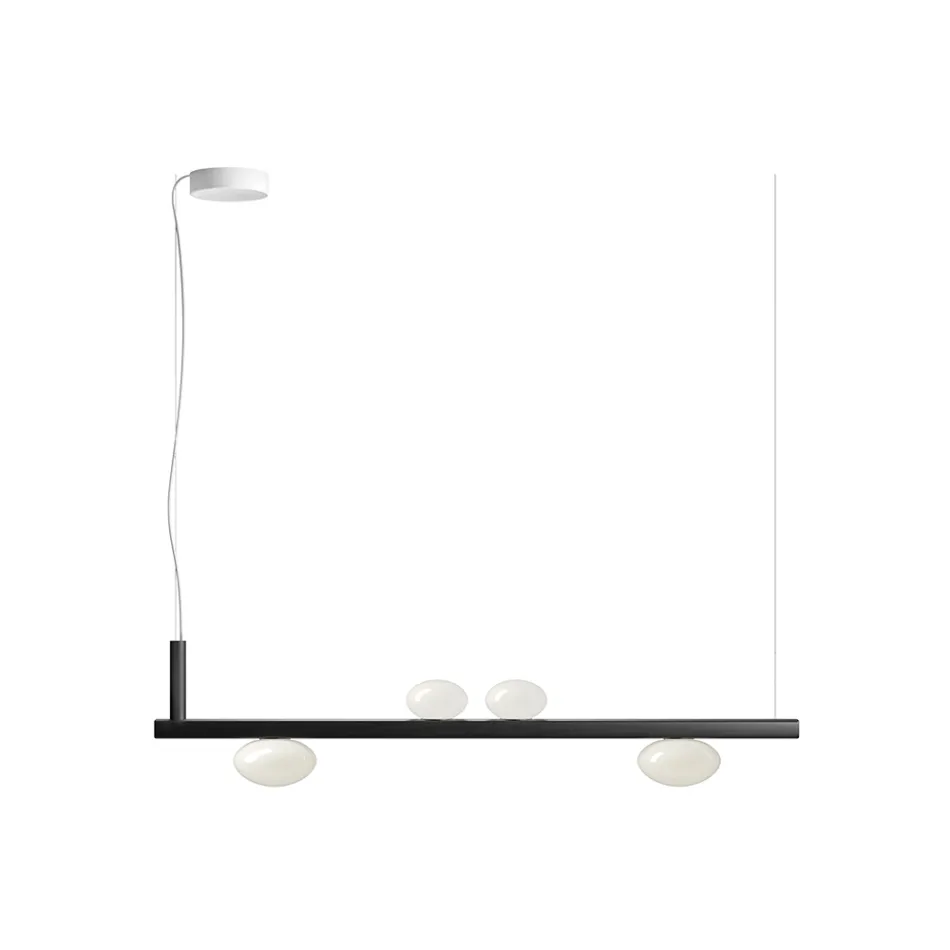 Candelabru din aluminiu cu lumină din sticlă suflată în alb - Alma Viadurini