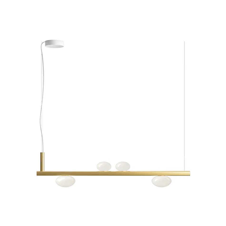 Candelabru din aluminiu cu lumină din sticlă suflată în alb - Alma Viadurini