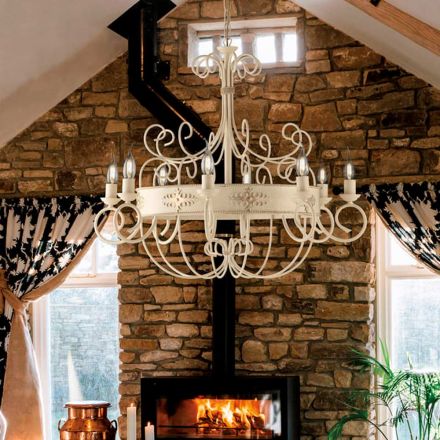 Candelabru din fier lăcuit și ruginit, fabricat în Italia, pentru decor interior - Texas Viadurini