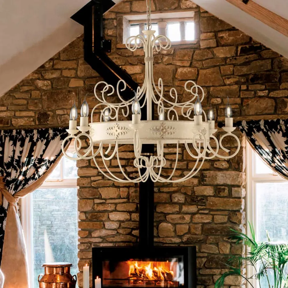 Candelabru din fier lăcuit și ruginit, fabricat în Italia, pentru decor interior - Texas Viadurini