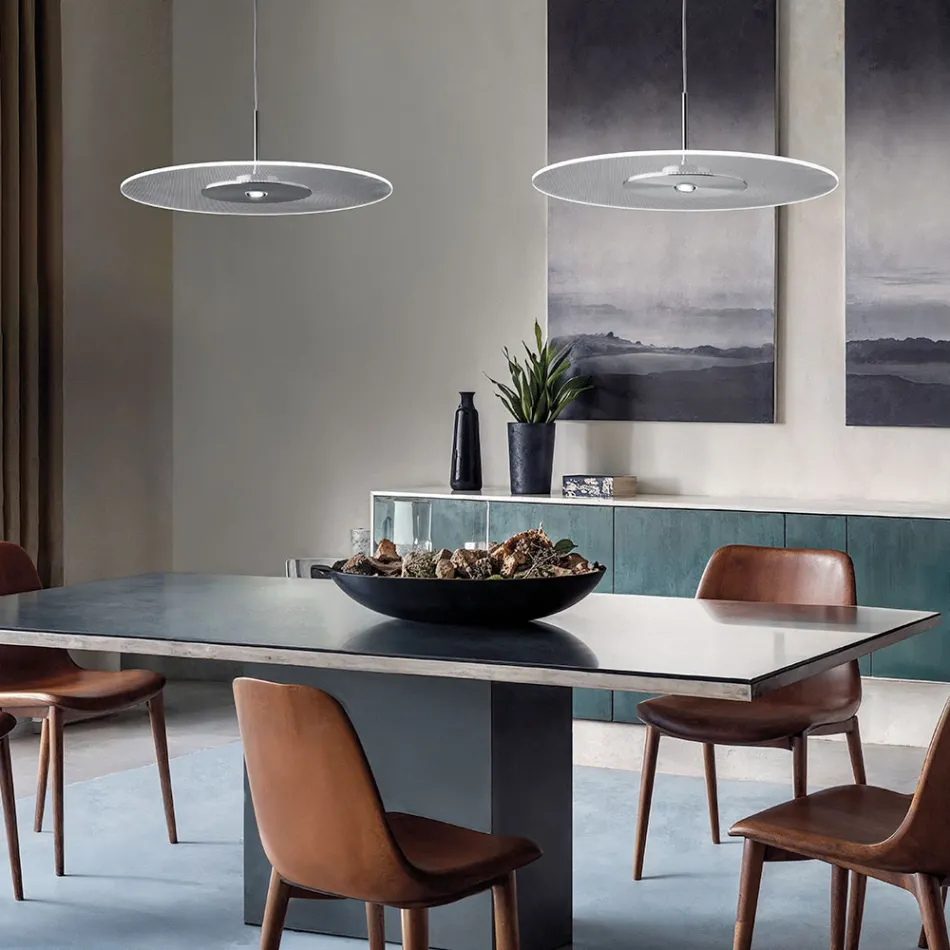 Candelabru metalic cu difuzor din plexiglas cu micropuncte - Nora Viadurini