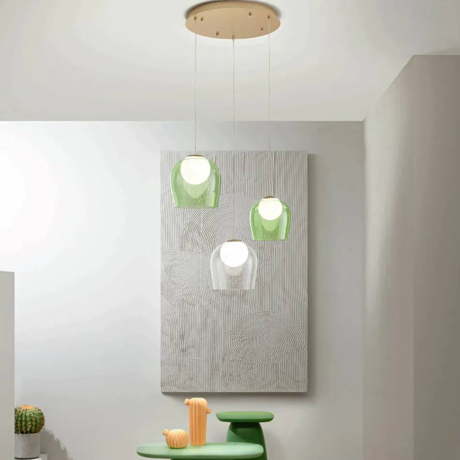 Candelabru metalic vopsit auriu cu 3 LED-uri si sticla optionala - Fag Viadurini