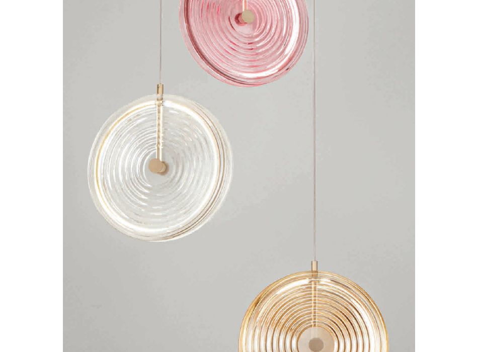 Candelabru din metal vopsit și sticlă decorată cu linii concentrice - hamberry Viadurini
