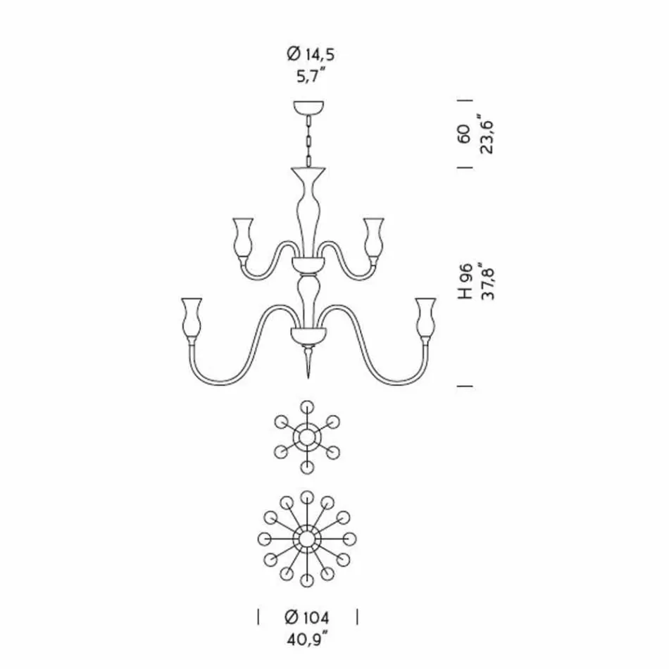 Candelabru manual din sticlă de la Veneția cu 18 lumini Made in Italy - Vittoria Viadurini